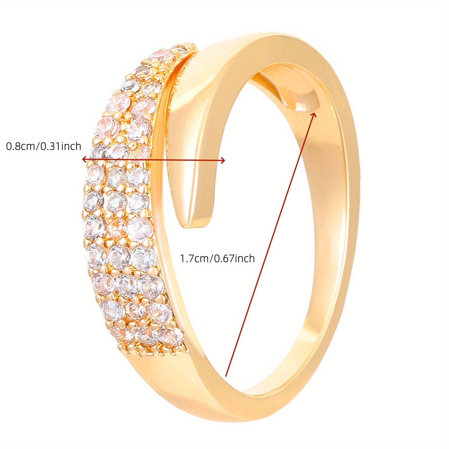 Adjustable Open Ring with Cubic Zirconia Golden Tone Copper Wedding Engagement